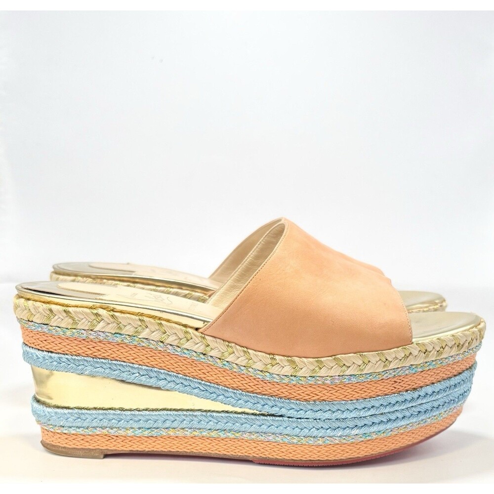 Christian Louboutin Orange & Gold Suede Myriama Platform Sandals Slides Sz 36 6
